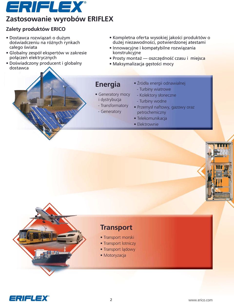 Prosty montaż oszczędność czasu i miejsca Maksymalizacja gęstości mocy Energia Generatory mocy i dystrybucja - Transformatory - Generatory Źródła energii odnawialnej - Turbiny wiatrowe -