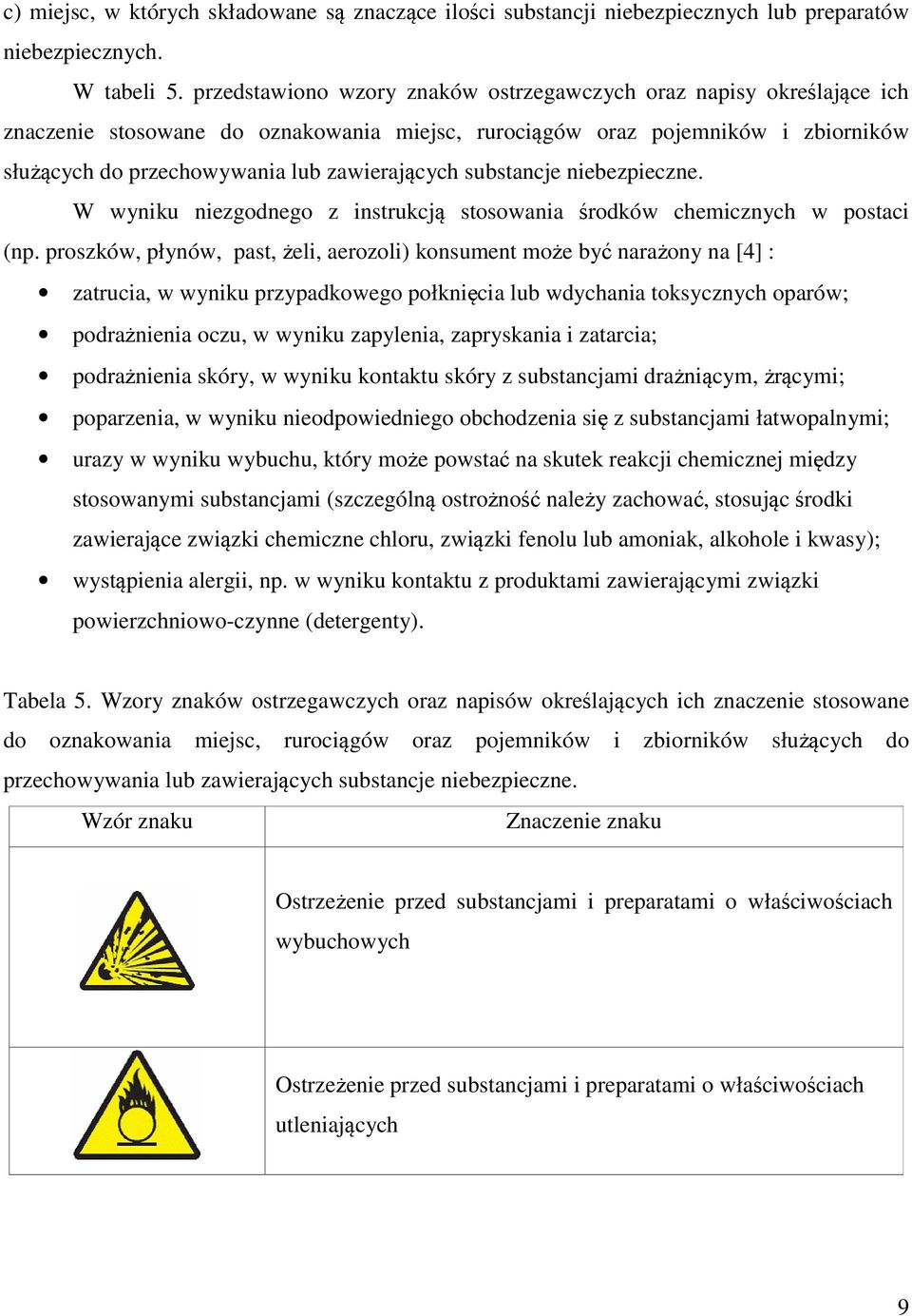 substancje niebezpieczne. W wyniku niezgodnego z instrukcją stosowania środków chemicznych w postaci (np.