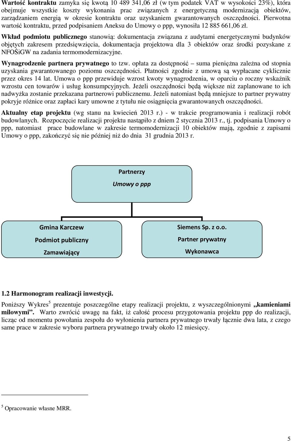 Wkład podmiotu publicznego stanowią: dokumentacja związana z audytami energetycznymi budynków objętych zakresem przedsięwzięcia, dokumentacja projektowa dla 3 obiektów oraz środki pozyskane z NFOŚiGW
