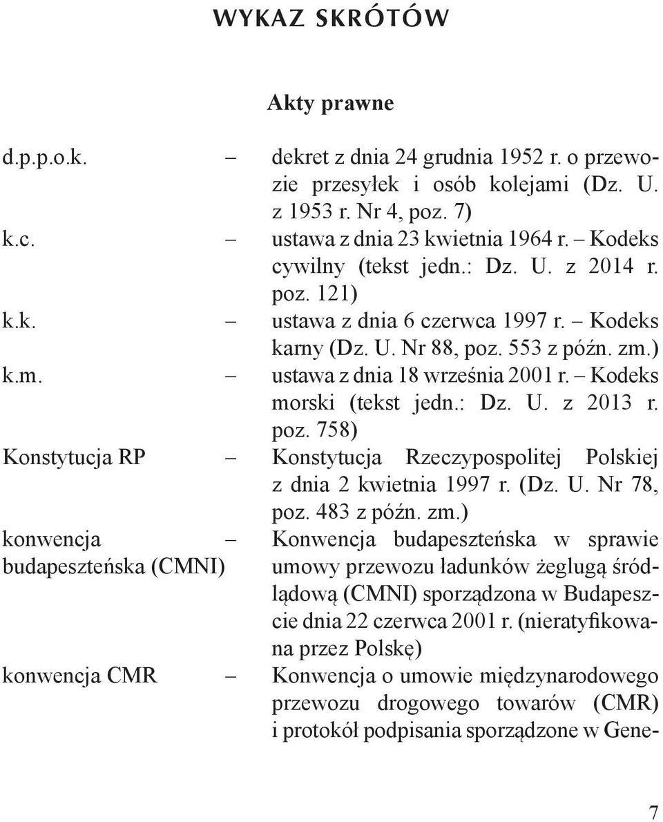 ) ustawa z dnia 18 września 2001 r. Kodeks morski (tekst jedn.: Dz. U. z 2013 r. poz. 758) Konstytucja Rzeczypospolitej Polskiej z dnia 2 kwietnia 1997 r. (Dz. U. Nr 78, poz. 483 z późn. zm.