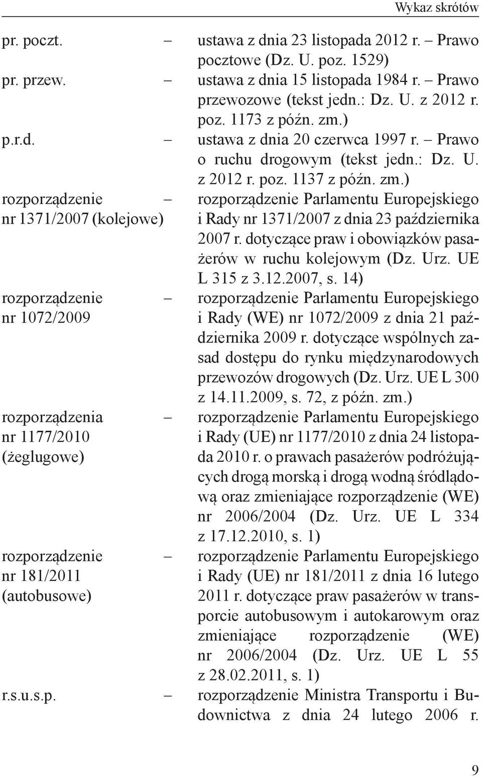 Prawo o ruchu drogowym (tekst jedn.: Dz. U. z 2012 r. poz. 1137 z późn. zm.) rozporządzenie Parlamentu Europejskiego i Rady nr 1371/2007 z dnia 23 października 2007 r.