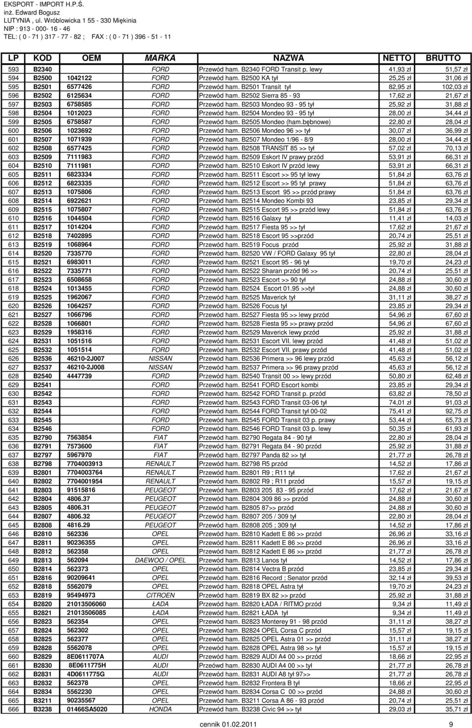B2503 Mondeo 93-95 tył 25,92 zł 31,88 zł 598 B2504 1012023 FORD Przewód ham. B2504 Mondeo 93-95 tył 28,00 zł 34,44 zł 599 B2505 6758587 FORD Przewód ham. B2505 Mondeo (ham.