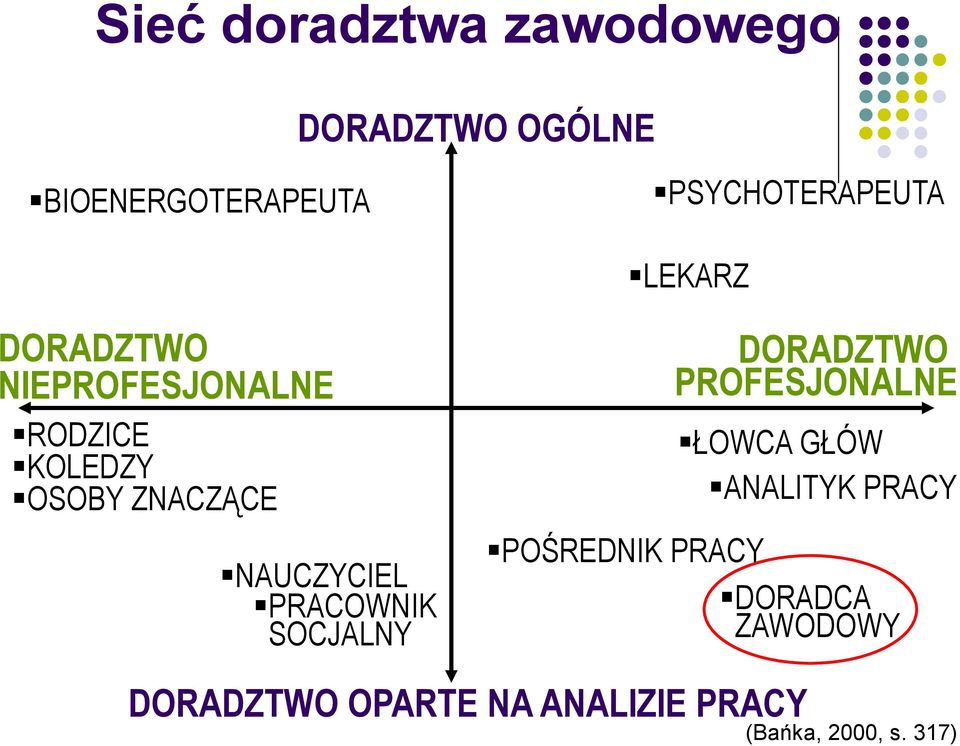 PRACOWNIK SOCJALNY DORADZTWO PROFESJONALNE ŁOWCA GŁÓW ANALITYK PRACY