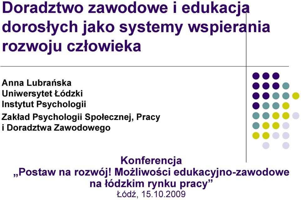 Psychologii Społecznej, Pracy i Doradztwa Zawodowego Konferencja Postaw na