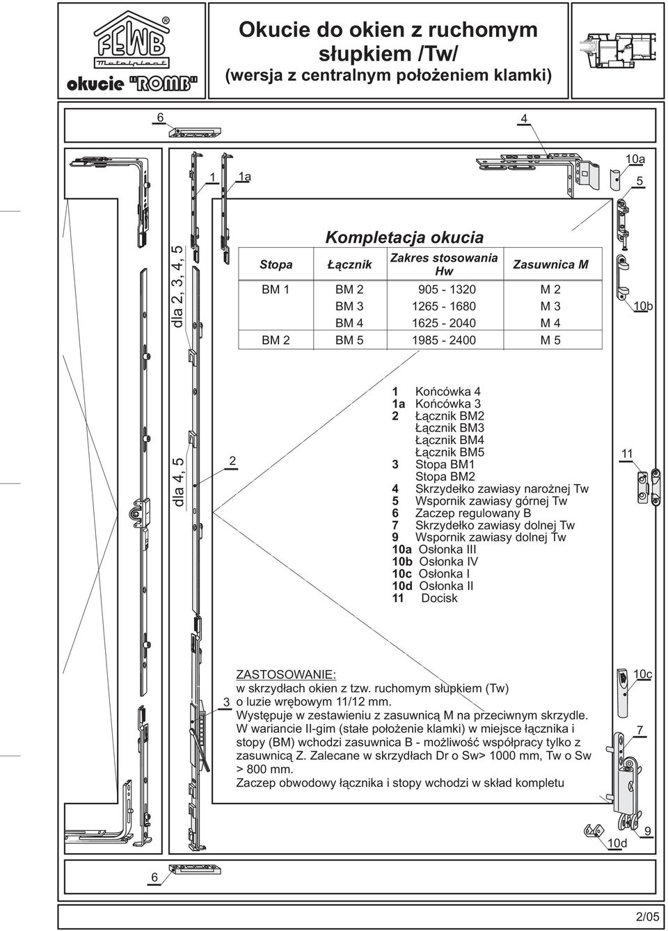 BM2 Skrzyde³ko zawiasy naro nej Tw Wspornik zawiasy górnej Tw Zaczep regulowany B Skrzyde³ko zawiasy dolnej Tw Wspornik zawiasy dolnej Tw Os³onka III Os³onka IV Os³onka I Os³onka II Docisk 11 3 w