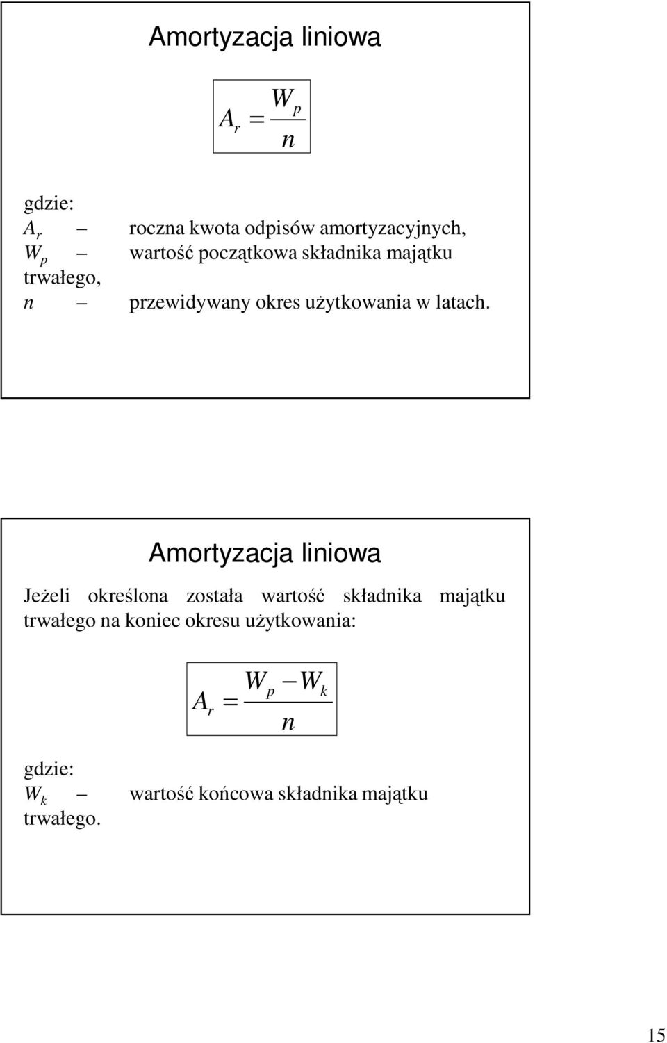 Amortyzacja liniowa JeŜeli określona została wartość składnika majątku trwałego na koniec