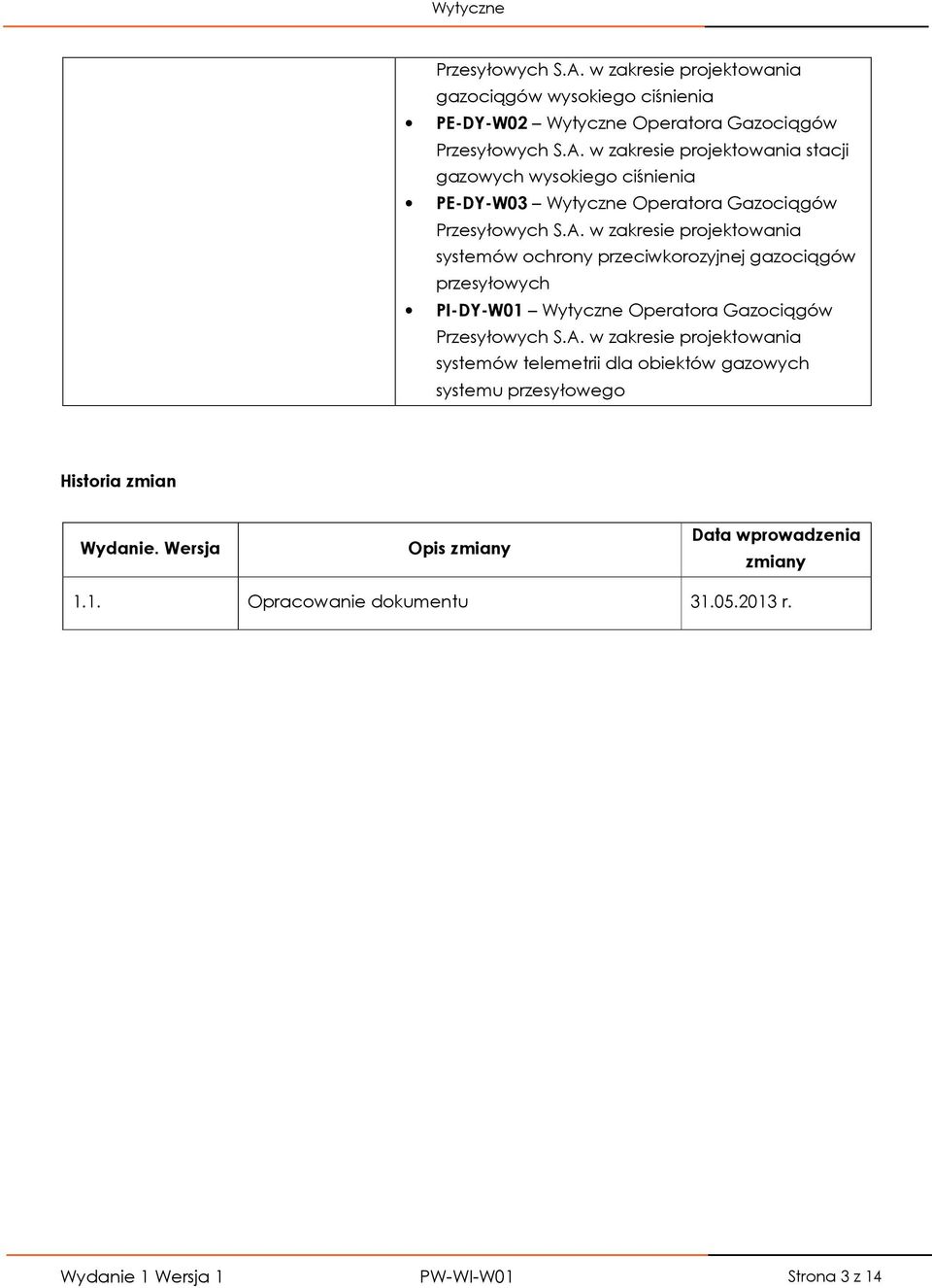 Wersja Opis zmiany Data wprowadzenia zmiany 1.1. Opracowanie dokumentu 31.05.2013 r. Wydanie 1 Wersja 1 PW-WI-W01 Strona 3 z 14