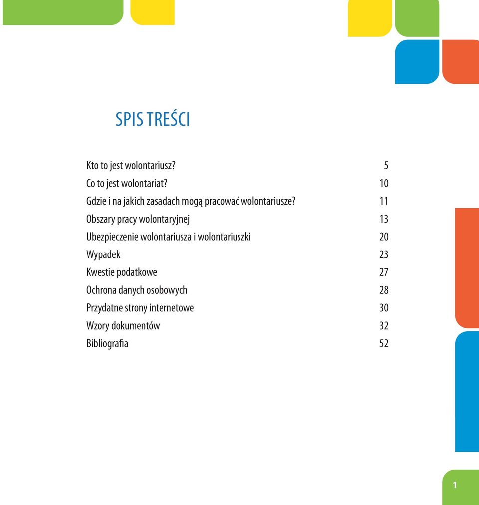 11 Obszary pracy wolontaryjnej 13 Ubezpieczenie wolontariusza i wolontariuszki 20