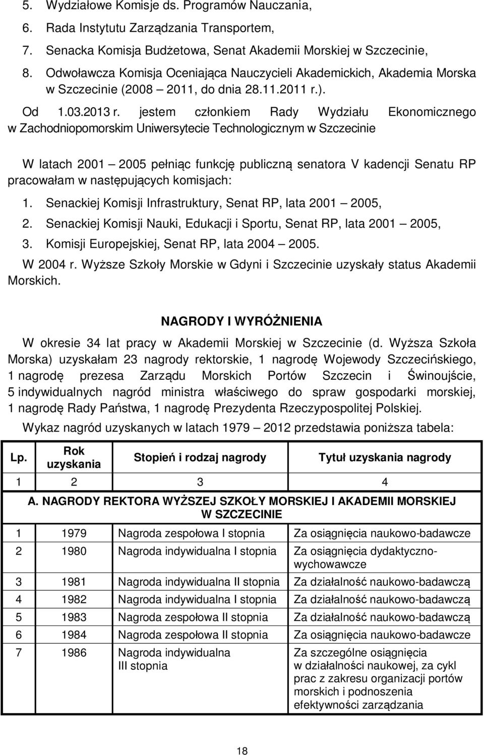 jestem członkiem Rady Wydziału Ekonomicznego w Zachodniopomorskim Uniwersytecie Technologicznym w Szczecinie W latach 2001 2005 pełniąc funkcję publiczną senatora V kadencji Senatu RP pracowałam w