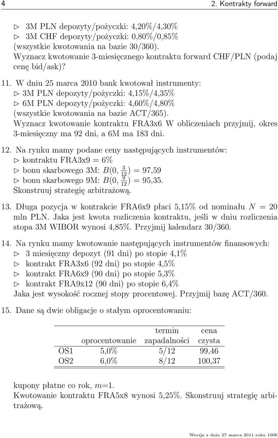 W dniu 25 marca 2010 bank kwotował instrumenty: 3M PLN depozyty/pożyczki: 4,15%/4,35% 6M PLN depozyty/pożyczki: 4,60%/4,80% (wszystkie kwotowania na bazie ACT/365).