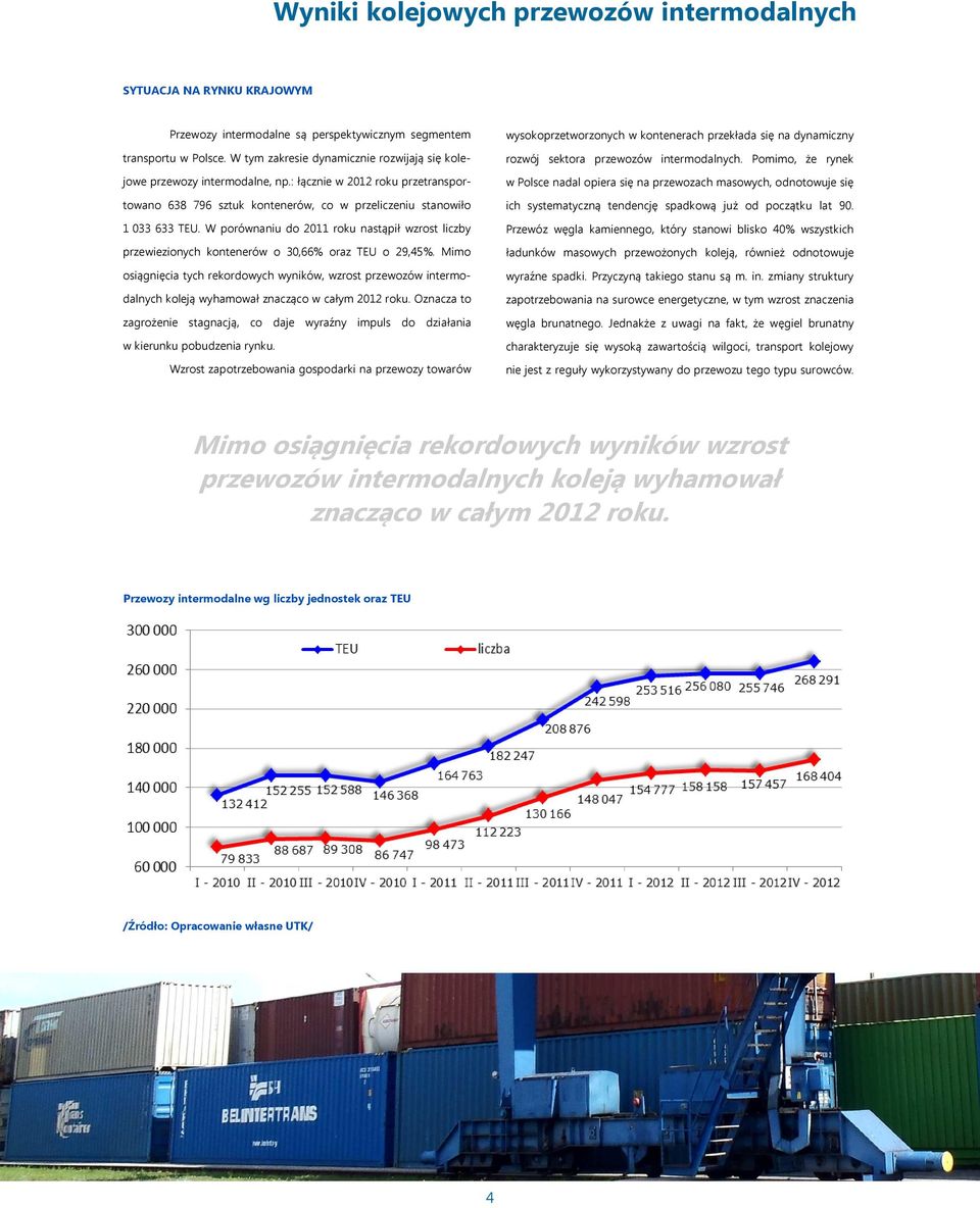 W porównaniu do 2011 roku nastąpił wzrost liczby przewiezionych kontenerów o 30,66% oraz TEU o 29,45%.