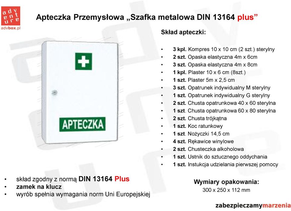 Chusta opatrunkowa 60 x 80 sterylna 1 szt. Koc ratunkowy 1 szt. Nożyczki 14,5 cm 4 szt.