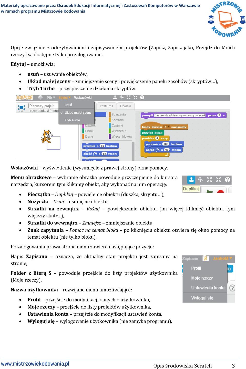 Wskazówki wyświetlenie (wysunięcie z prawej strony) okna pomocy.