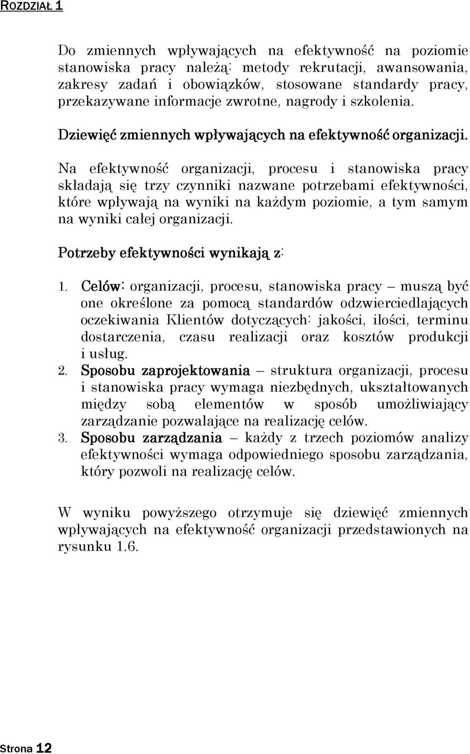 Na efektywność organizacji, procesu i stanowiska pracy składają się trzy czynniki nazwane potrzebami efektywności, które wpływają na wyniki na kaŝdym poziomie, a tym samym na wyniki całej organizacji.
