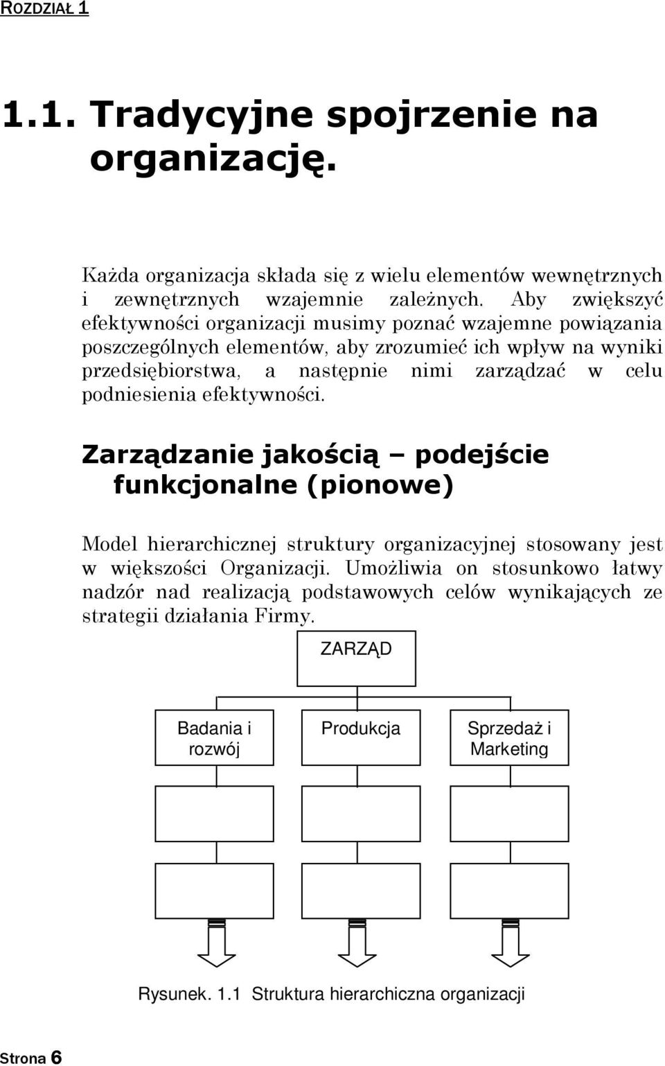 celu podniesienia efektywności. Zarządzanie jakością podejście funkcjonalne (pionowe) Model hierarchicznej struktury organizacyjnej stosowany jest w większości Organizacji.
