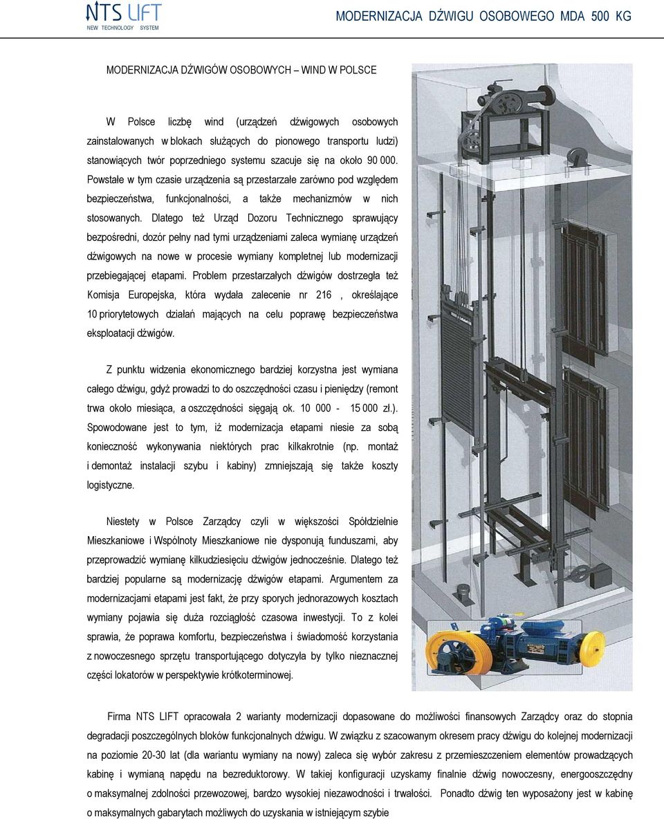 Dlatego też Urząd Dozoru Technicznego sprawujący bezpośredni, dozór pełny nad tymi urządzeniami zaleca wymianę urządzeń dźwigowych na nowe w procesie wymiany kompletnej lub modernizacji