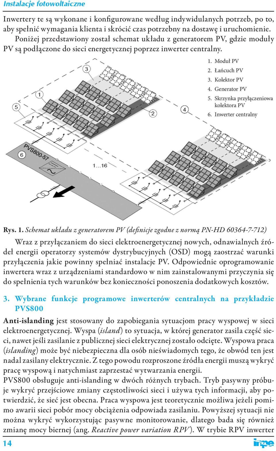Generator PV 5. Skrzynka przyłączeniowa kolektora PV 6. Inwerter centralny Rys. 1.
