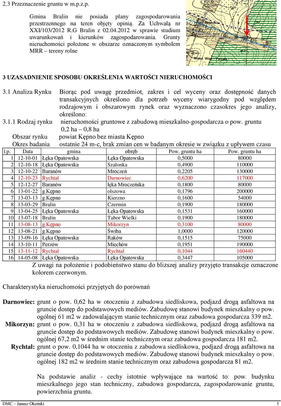 Grunty nieruchomości położone w obszarze oznaczonym symbolem MRR tereny rolne 3 UZASADNIENIE SPOSOBU OKREŚLENIA WARTOŚCI NIERUCHOMOŚCI 3.