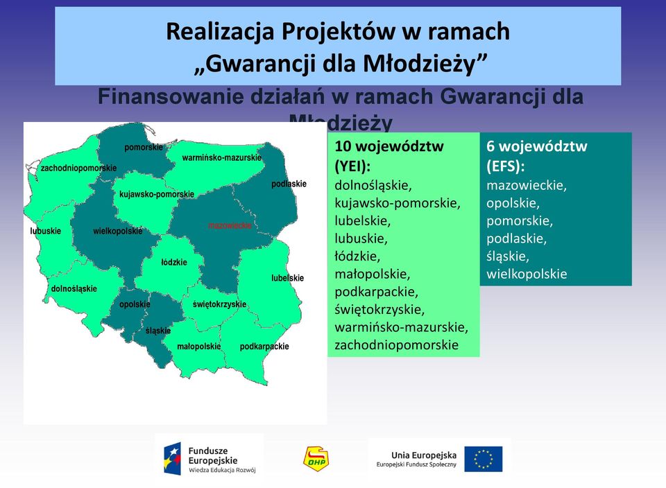 podkarpackie Młodzieży podlaskie 10 województw (YEI): dolnośląskie, kujawsko-pomorskie, lubelskie, lubuskie, łódzkie, małopolskie,