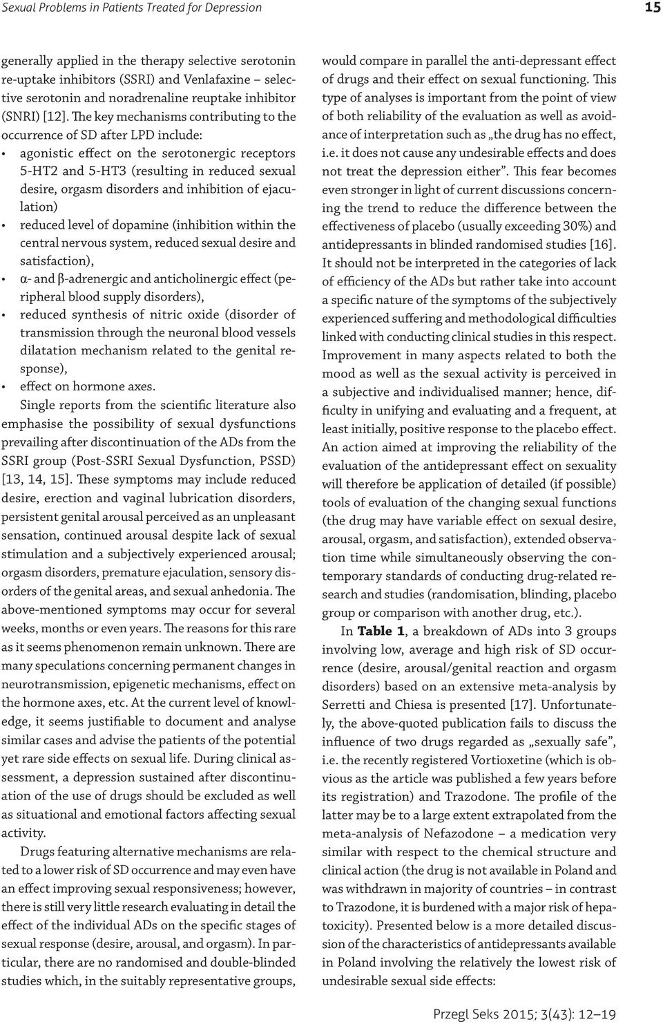 The key mechanisms contributing to the occurrence of SD after LPD include: agonistic effect on the serotonergic receptors 5-HT2 and 5-HT3 (resulting in reduced sexual desire, orgasm disorders and