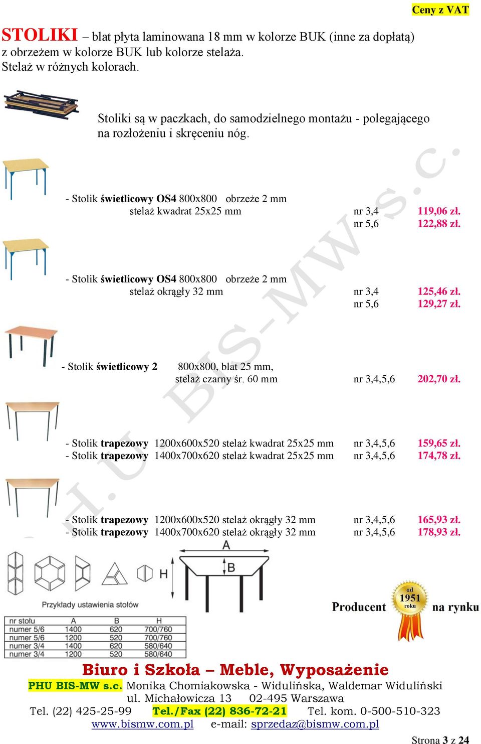 nr 5,6 122,88 zł. - Stolik świetlicowy OS4 800x800 obrzeże 2 mm stelaż okrągły 32 mm nr 3,4 125,46 zł. nr 5,6 129,27 zł. - Stolik świetlicowy 2 800x800, blat 25 mm, stelaż czarny śr.
