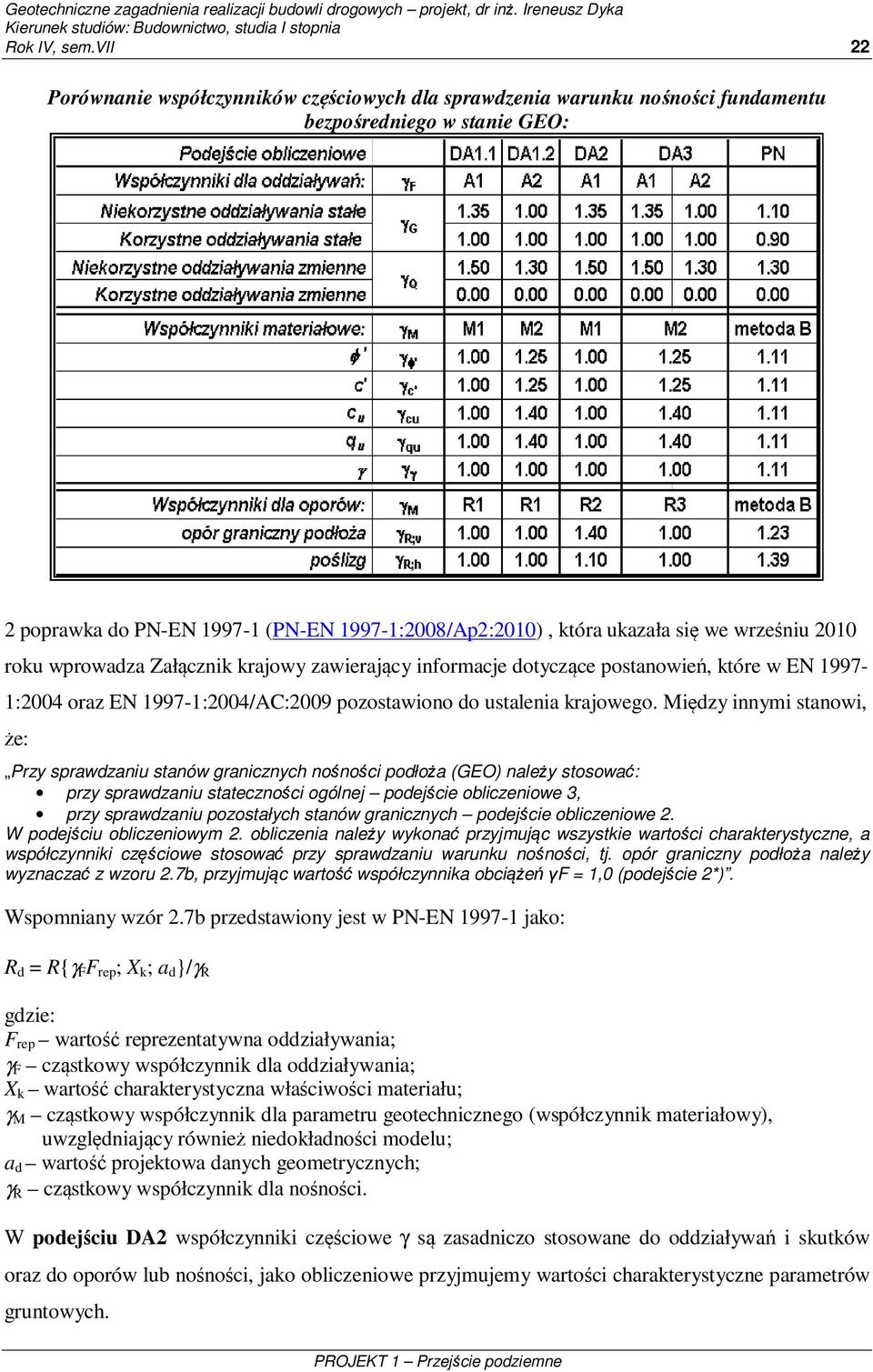 2010 roku wprowadza Załąznik krajowy zawierająy informaje dotyząe postanowień, które w EN 1997-1:2004 oraz EN 1997-1:2004/AC:2009 pozostawiono do ustalenia krajowego.