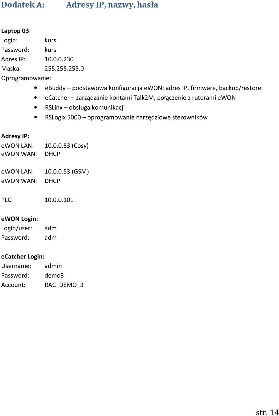 połączenie z ruterami ewon RSLinx obsługa komunikacji RSLogix 5000 oprogramowanie narzędziowe sterowników Adresy IP: ewon LAN: ewon WAN: ewon