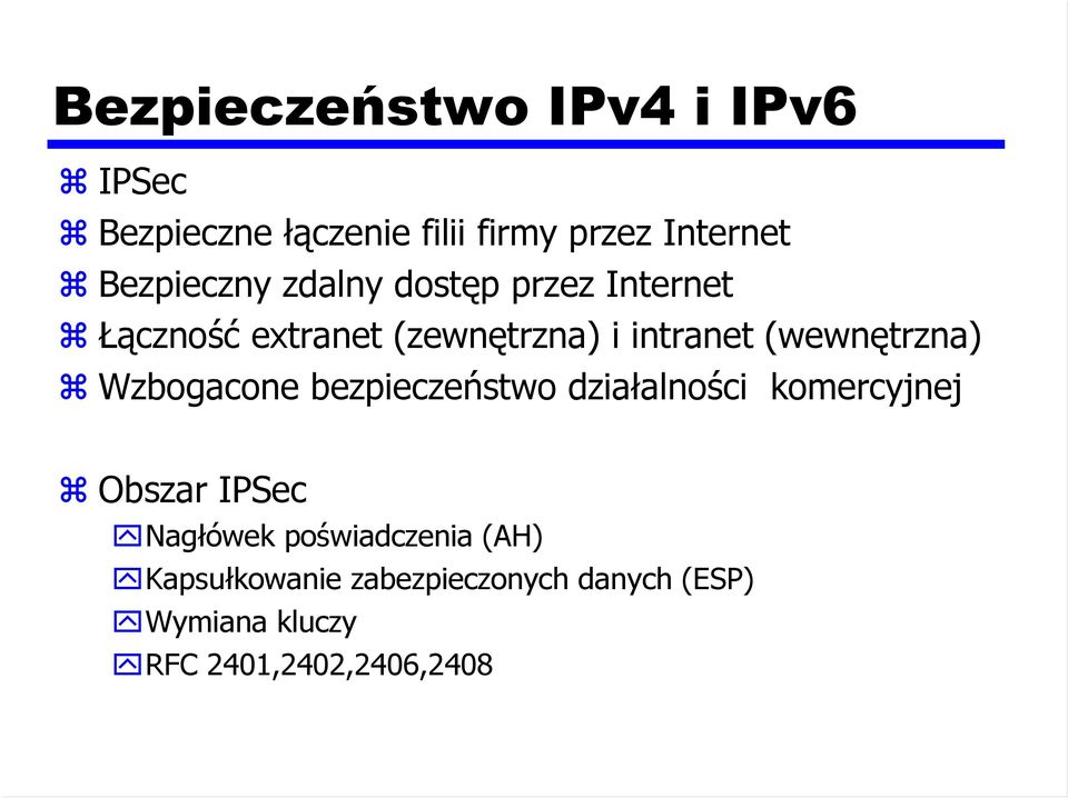 (wewnętrzna) Wzbogacone bezpieczeństwo działalności komercyjnej Obszar IPSec Nagłówek