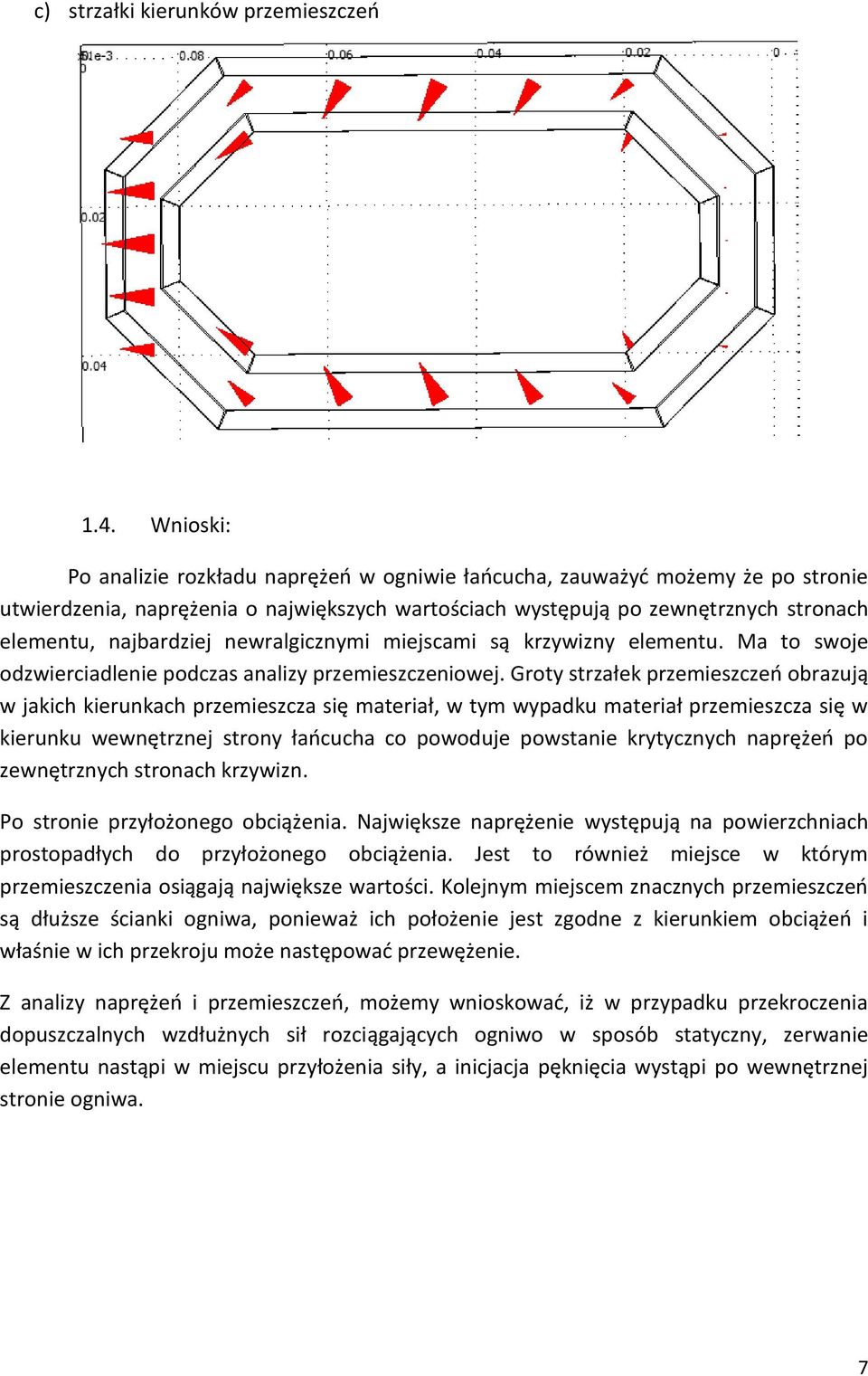 newralgicznymi miejscami są krzywizny elementu. Ma to swoje odzwierciadlenie podczas analizy przemieszczeniowej.