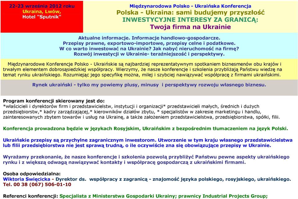 Rozwój inwestycji w Ukrainie- teraźniejszość i perspektywy.