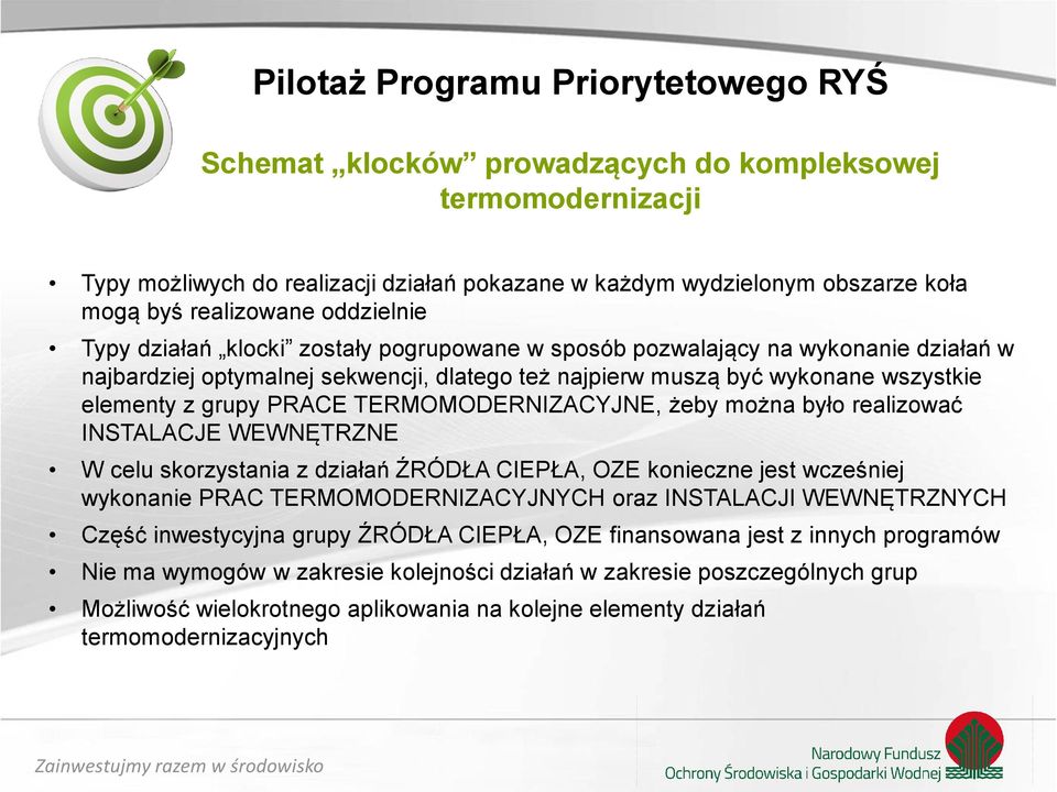 można było realizować INSTALACJE WEWNĘTRZNE W celu skorzystania z działań ŹRÓDŁA CIEPŁA, OZE konieczne jest wcześniej wykonanie PRAC TERMOMODERNIZACYJNYCH oraz INSTALACJI WEWNĘTRZNYCH Część