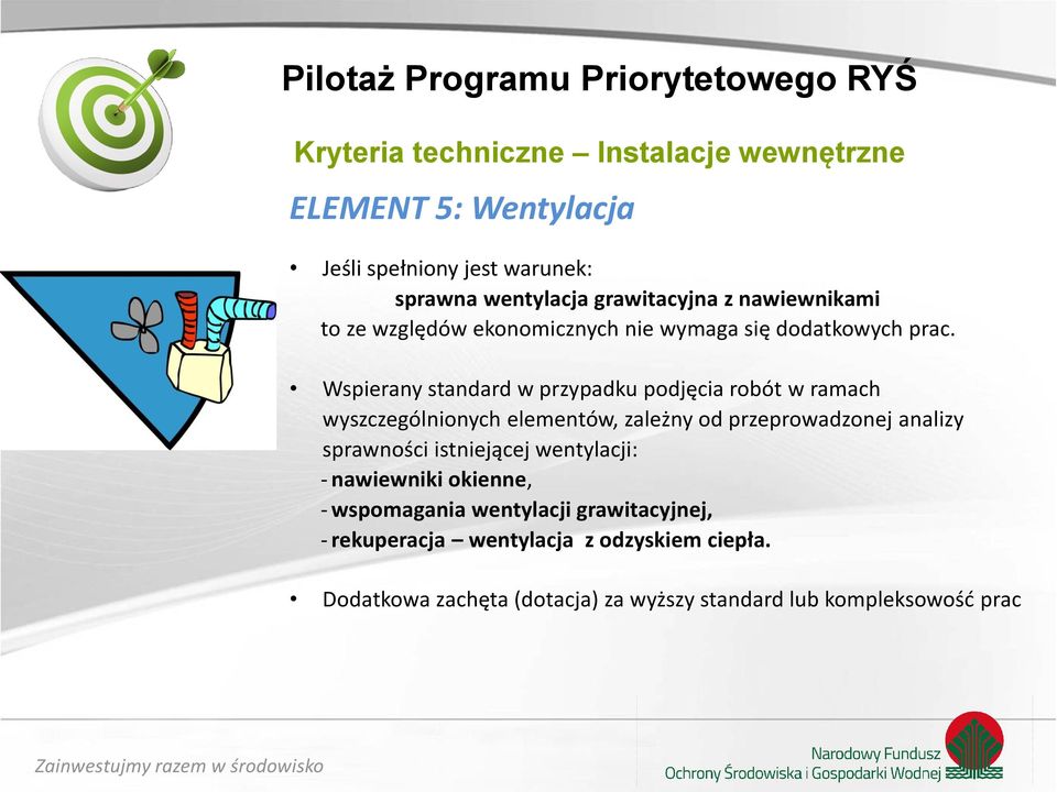 Wspierany standard w przypadku podjęcia robót w ramach wyszczególnionych elementów, zależny od przeprowadzonej analizy sprawności