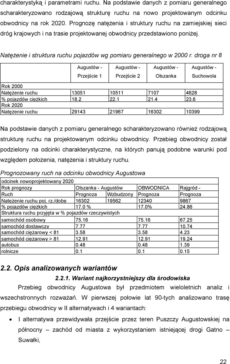 Natężenie i struktura ruchu pojazdów wg pomiaru generalnego w 2000 r.