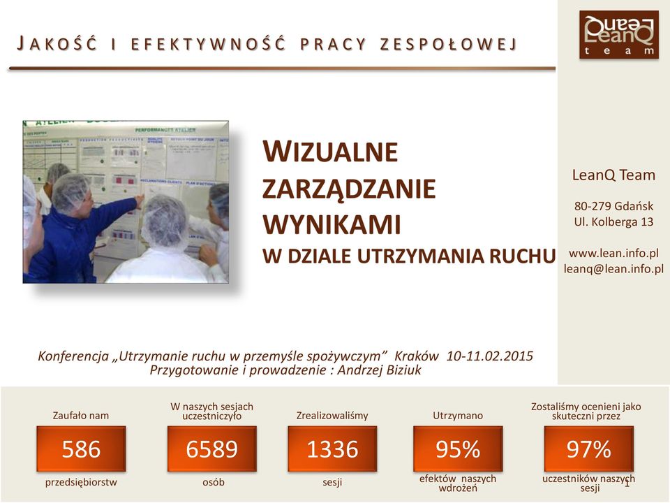 2015 Przygotowanie i prowadzenie : Andrzej Biziuk Zaufało nam 586 przedsiębiorstw W naszych sesjach uczestniczyło