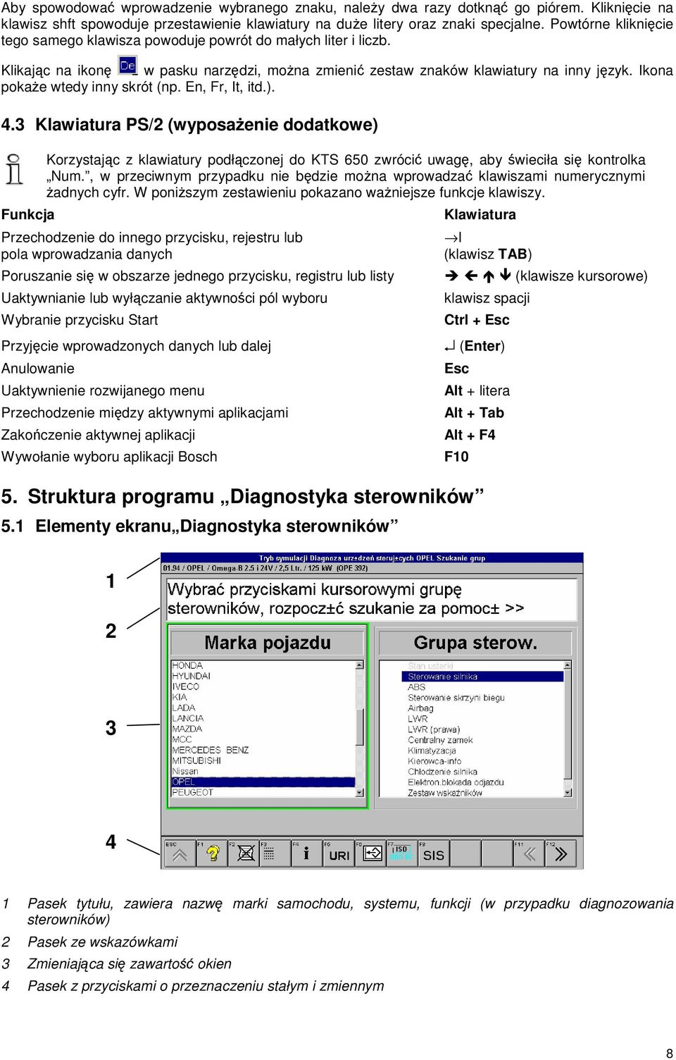 En, Fr, It, itd.). 4.3 Klawiatura PS/2 (wyposaenie dodatkowe) Funkcja Korzystajc z klawiatury podłczonej do KTS 650 zwróci uwag, aby wieciła si kontrolka Num.