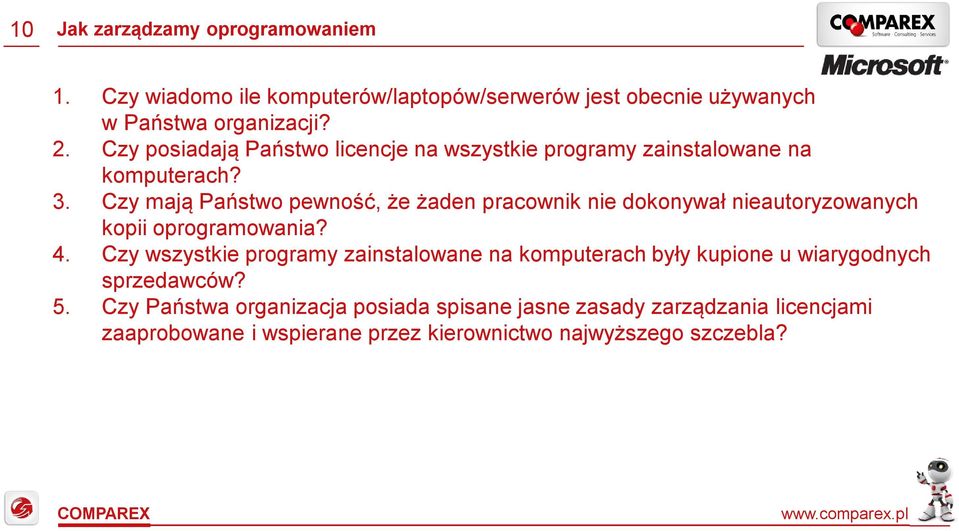 Czy mają Państwo pewność, że żaden pracownik nie dokonywał nieautoryzowanych kopii oprogramowania? 4.