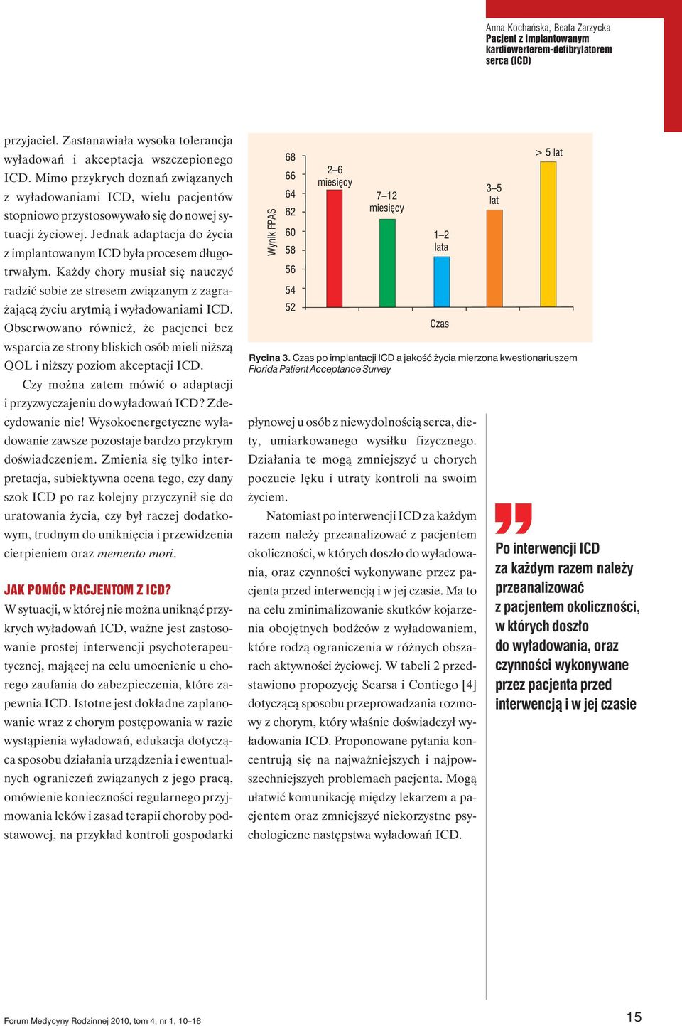 Jednak adaptacja do życia z implantowanym ICD była procesem długotrwałym. Każdy chory musiał się nauczyć radzić sobie ze stresem związanym z zagrażającą życiu arytmią i wyładowaniami ICD.