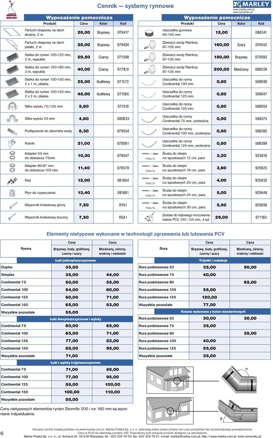 mm, 3 m, wypukła 40,00 R178/0 Zbieracz wody Rainboy 87-105 mm 200,00 Miedziany 088228 Siatka do rynien 100-150 mm, 2 x 1 m, płaska 25,00 Grafitowy 071572 Uszczelka do rynny Continental 100 mm 0,80