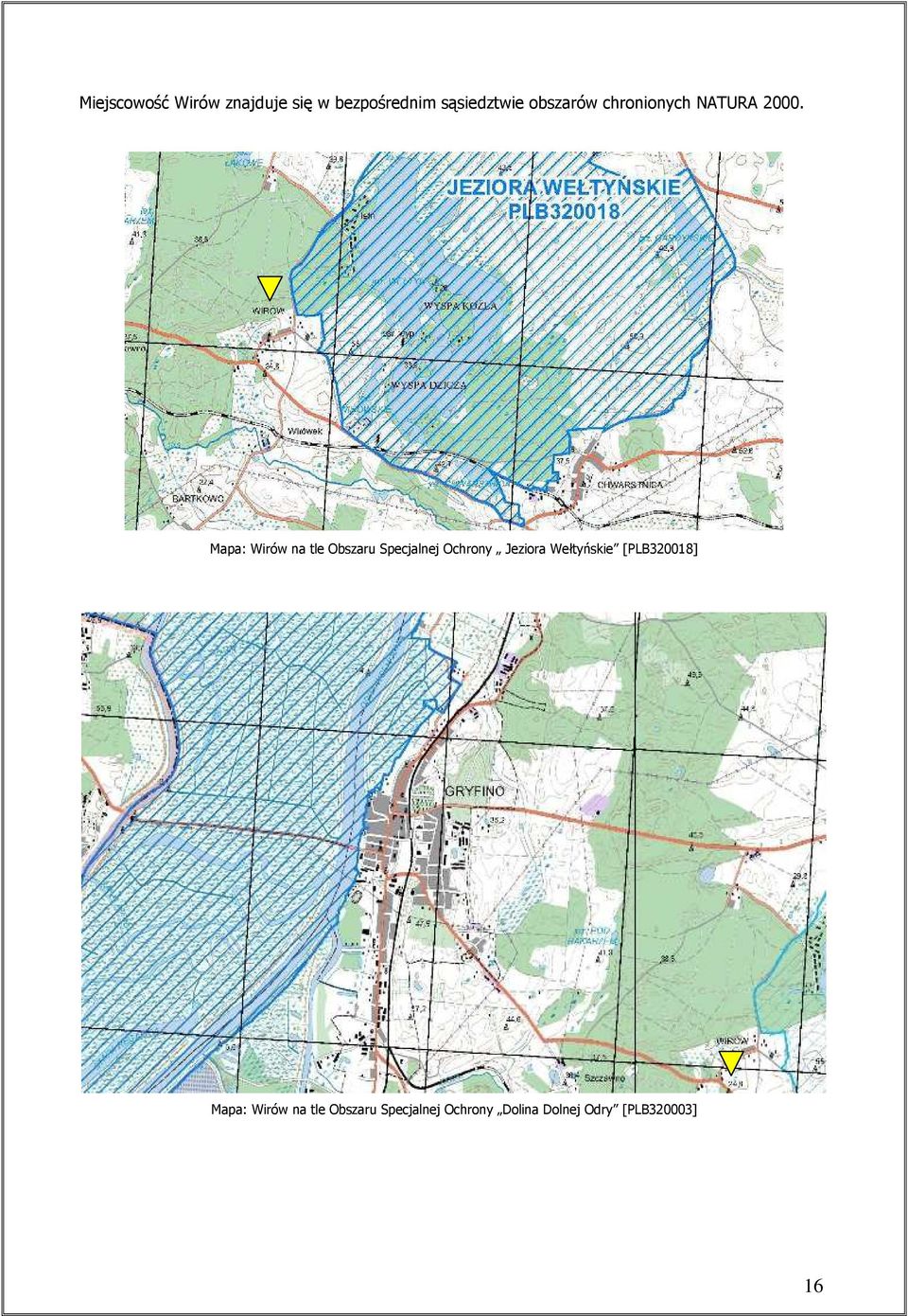 Mapa: Wirów na tle Obszaru Specjalnej Ochrony Jeziora