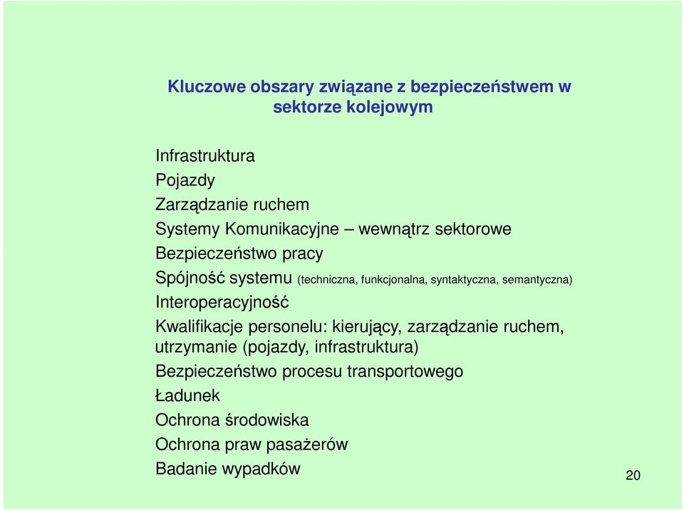 semantyczna) Interoperacyjność Kwalifikacje personelu: kierujący, zarządzanie ruchem, utrzymanie (pojazdy,