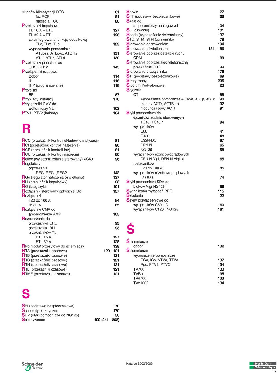 do woltomierzy VLT 103 PTV1, PTV2 (balasty) 134 R RCC (przekaênik kontroli uk adów klimatyzacji) 81 RCI (przekaênik kontroli nat enia) 80 RCP (przekaênik kontroli faz) 81 RCU (przekaênik kontroli