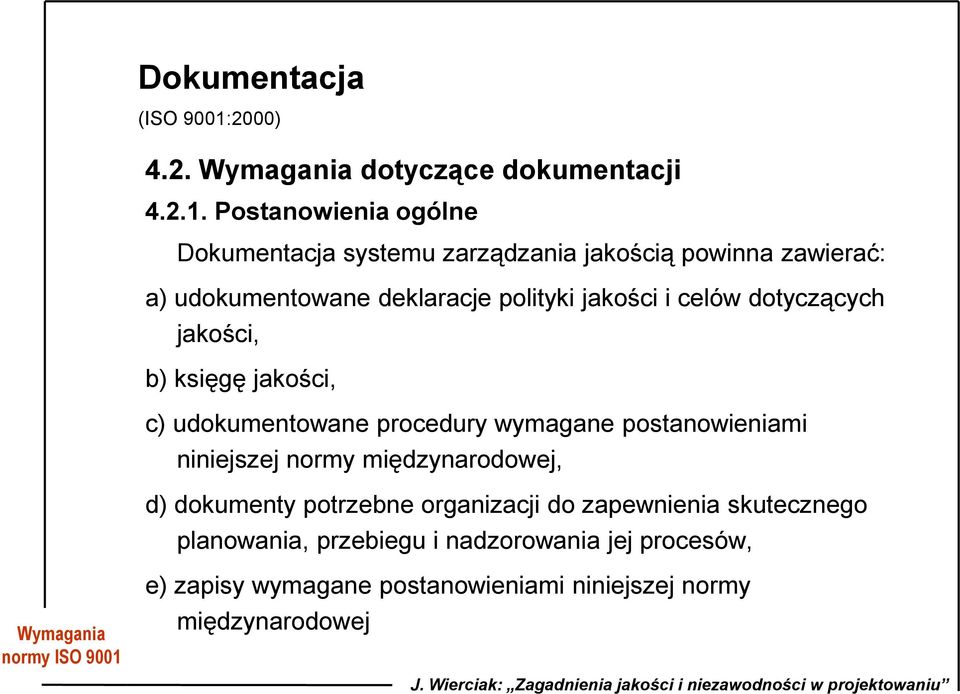 jakości i celów dotyczących jakości, b) księgę jakości, c) udokumentowane procedury wymagane postanowieniami niniejszej