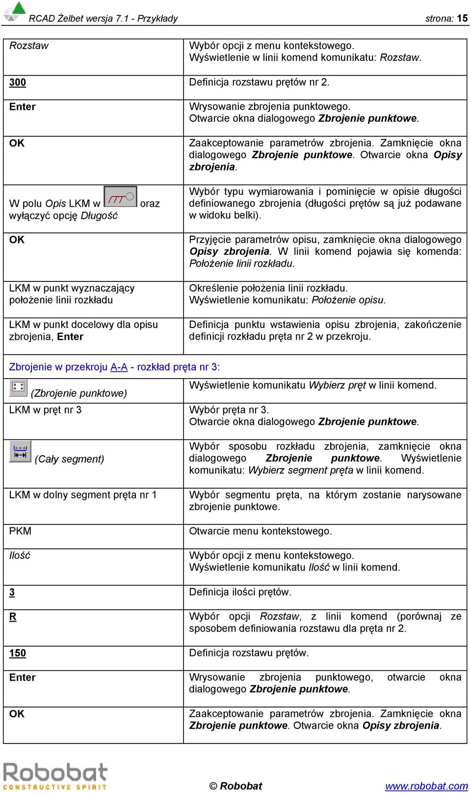 Zaakceptowanie parametrów zbrojenia. Zamknięcie okna dialogowego Zbrojenie punktowe. Otwarcie okna Opisy zbrojenia.