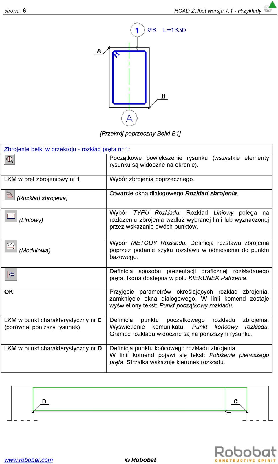 LKM w pręt zbrojeniowy nr 1 (Rozkład zbrojenia) (Liniowy) (Modułowa) Wybór zbrojenia poprzecznego. Otwarcie okna dialogowego Rozkład zbrojenia. Wybór TYPU Rozkładu.