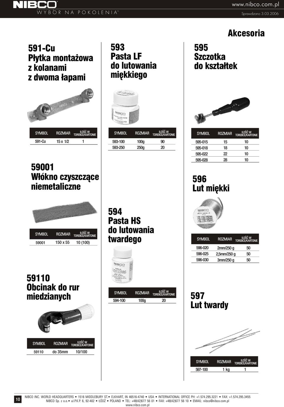 595-0 595-0 595-0 596 Lut miêkki 59001 0 x 55 594 Pasta HS do lutowania twardego 596-020 596-025 596-030