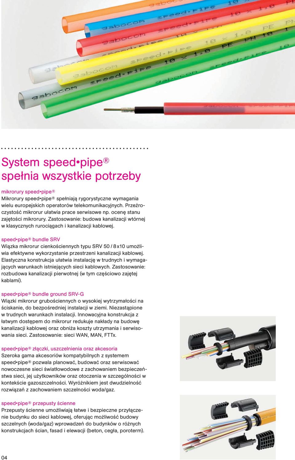 speed pipe bundle SRV Wiązka mikrorur cienkościennych typu SRV 50 / 8 x10 umożliwia efektywne wykorzystanie przestrzeni kanalizacji kablowej.