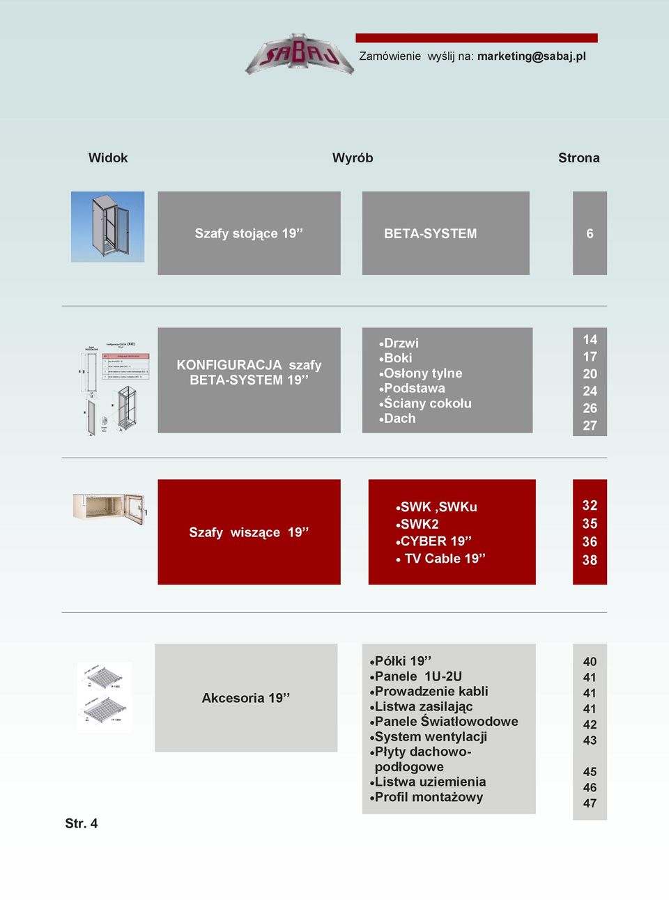 Podstawa Ściany cokołu Dach 14 17 20 24 26 27 Szafy wiszące 19 SWK,SWKu SWK2 CYBER 19 TV Cable 19 32 35 36 38 Str.