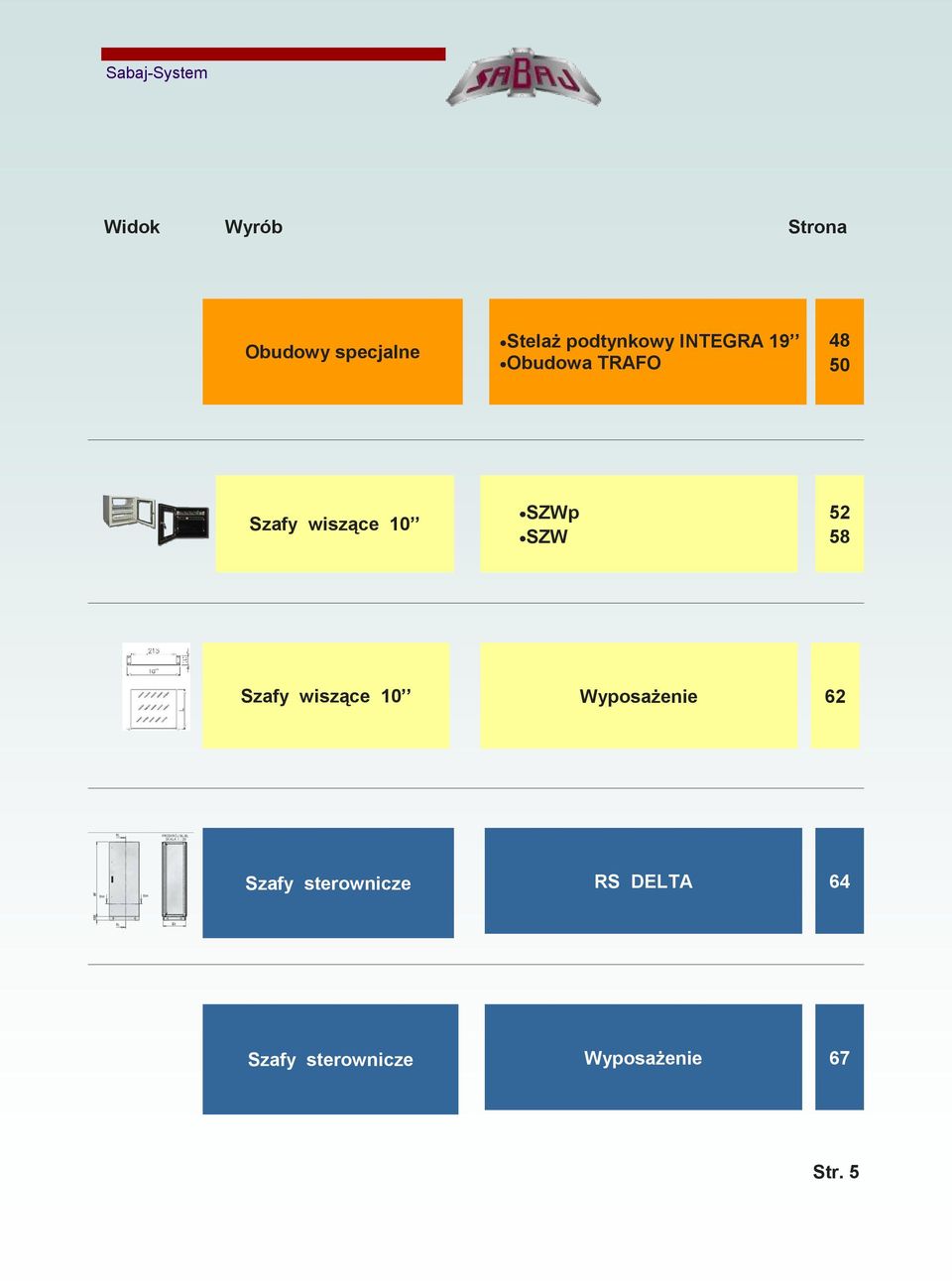 10 SZWp SZW 52 58 Szafy wiszące 10 Wyposażenie 62 Szafy