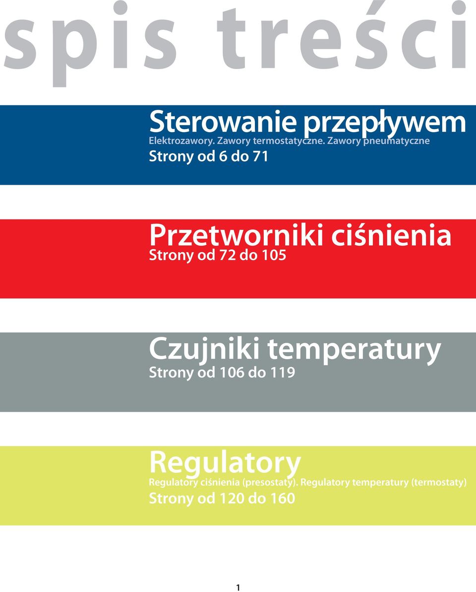 do 105 Czujniki temperatury Strony od 106 do 119 Regulatory Regulatory