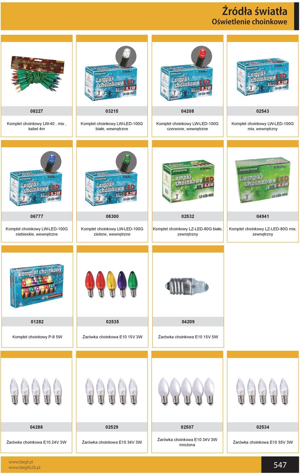 zielone, wewnętrzne Komplet choinkowy LZ-LED-80G białe, zewnętrzny Komplet choinkowy LZ-LED-80G mix, zewnętrzny 01282 02535 04209 Komplet choinkowy P-8 5W Żarówka choinkowa E10